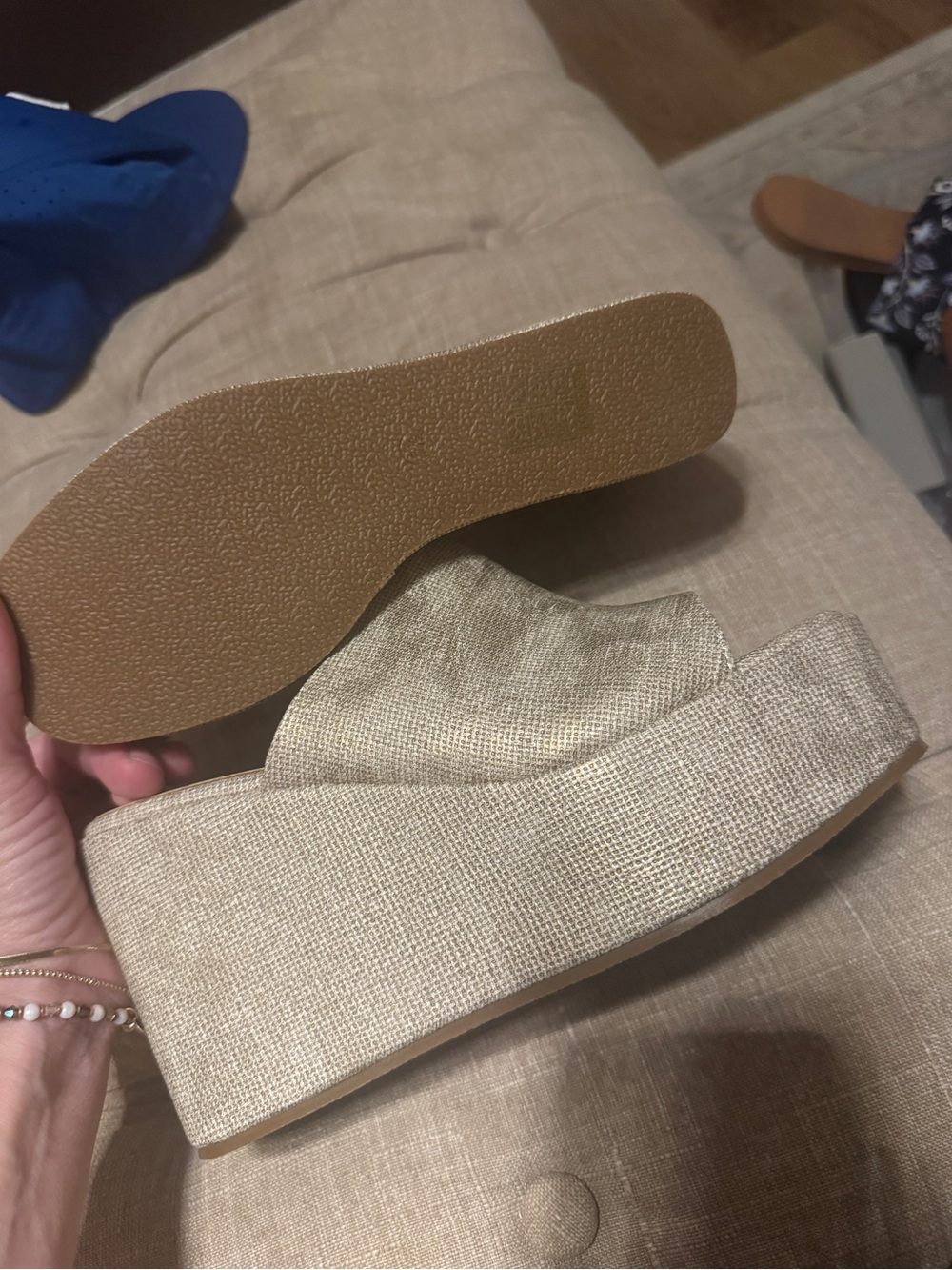 ShuShop Beige Woven Platform Slide Sandals